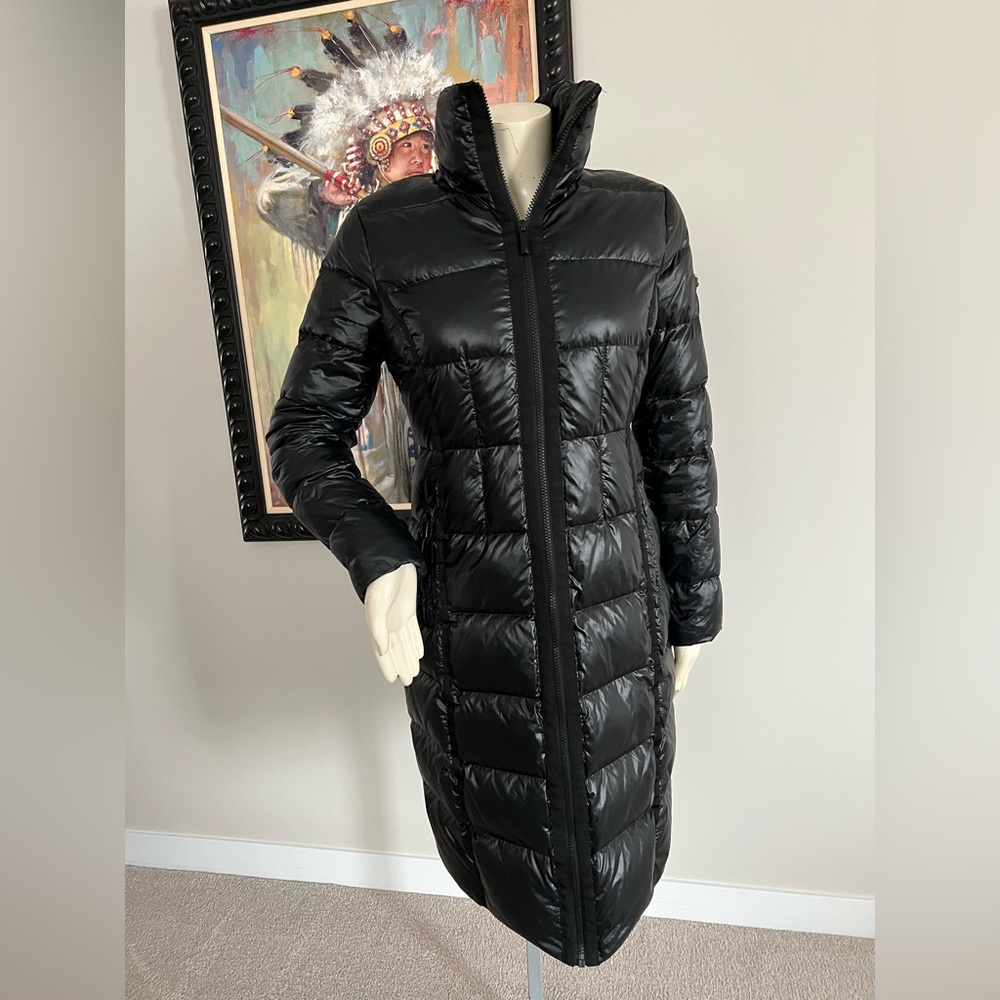 BCBGMaxAzria Long Black Quilted Down & Feather Puffer Coat – Sleek & Polished - Picture 2 of 16